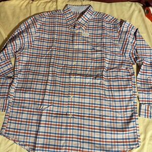Brooks Brothers Mens XL Madison Fit Red Blue Check Non-Iron Stretch Shirt